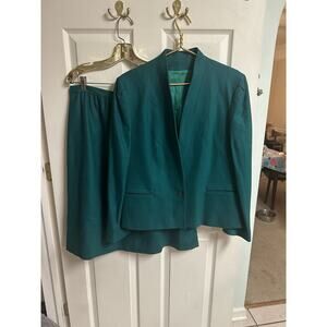 Andre Barreau 2 pc Suit Blazer Jacket Skirt Pure Wool 70s Forest Green Sz 18 XL